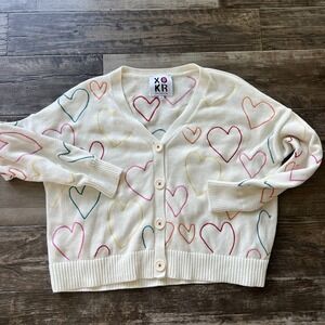 XOKR Kerri Rosenthal‎ Sweater Small Colorful Heart Embroidered Cropped Cardigan
